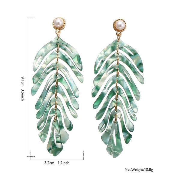 GREEN or WHITE Acrylic Leaf Earrings - Picture 3 of 6